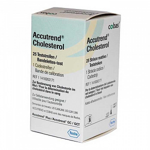 Тест-полоски для определения уровня холестерина аккутренд холестерин (accutrend cholesterol), 25 шт/уп Roche Diagnostics (арт. 11418262012), Германия